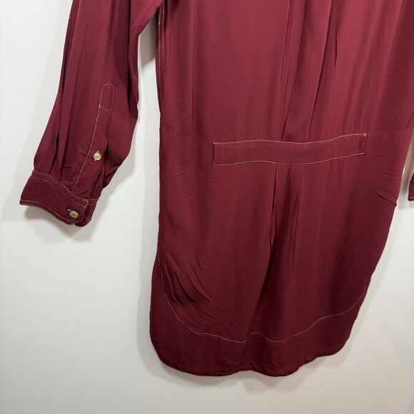 Isabel Marant Etoile GALISE Shirt Dress Burgandy Red Pleated Utility FR 34 US 2 - Picture 10 of 16